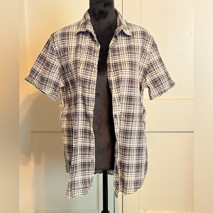 John Varvatos Red Star Short Sleeve Black White Plaid Cotton Shirt